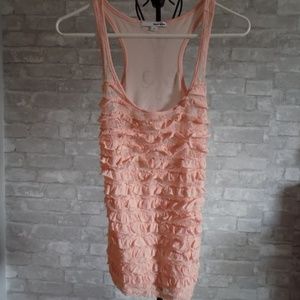 Pale Pink Low Neck Ruffled Tank Top